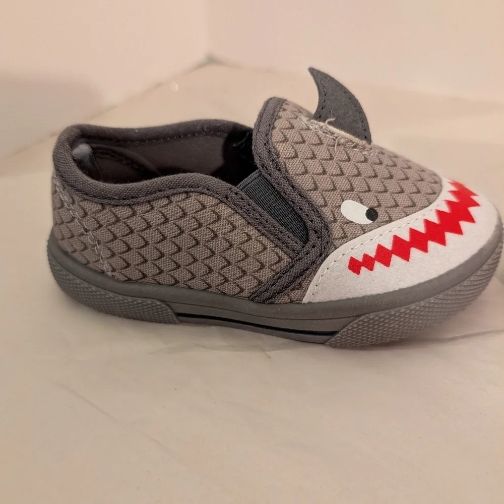 Carter's Toddler Boy Gray Shark Slip-On Sneakers in Size 7